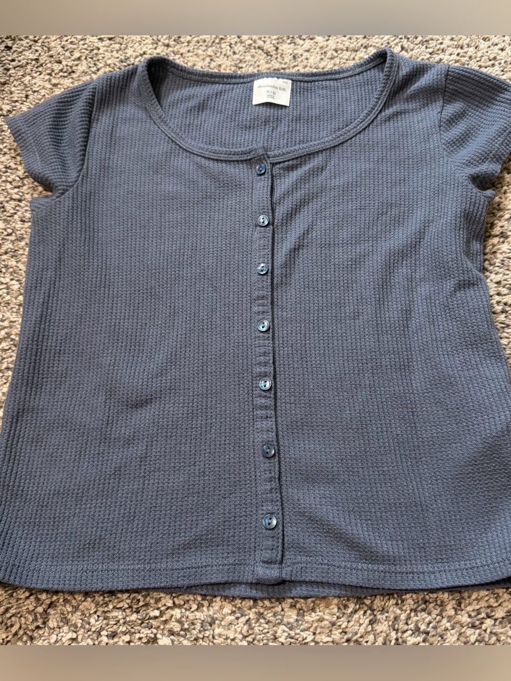 Girls Grey Abercrombie Kids grey waffle-knit short-sleeve size 11/12